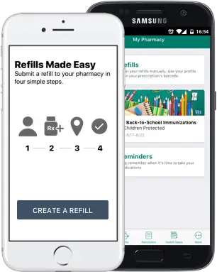 PocketRx mobile app shown on two smartphones